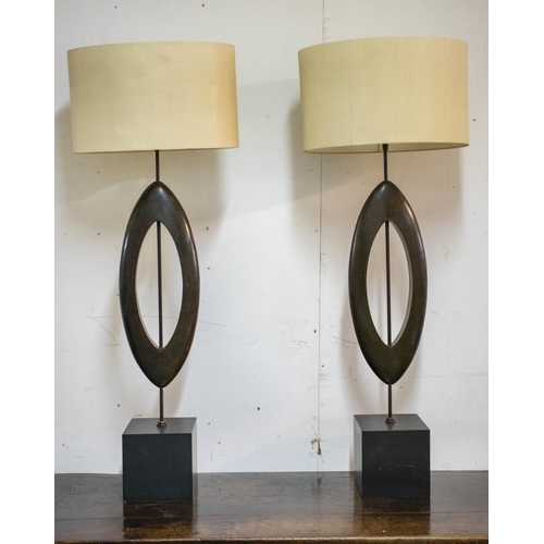 319 - PORTA ROMANA MANHATTAN LAMPS, a pair, 117cm H x 44cm W overall, with Porta Romana shades. (2)