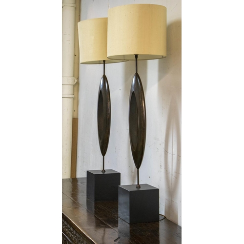 319 - PORTA ROMANA MANHATTAN LAMPS, a pair, 117cm H x 44cm W overall, with Porta Romana shades. (2)