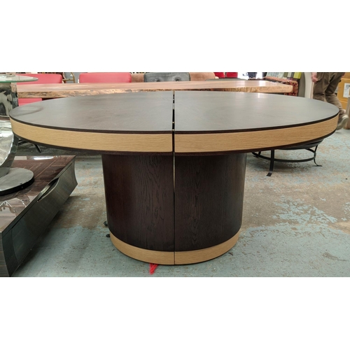 320 - BEN WHISTLER SHENLEY TABLE, 200cm x 160cm x 77cm at largest, extendable design with additional leaf.