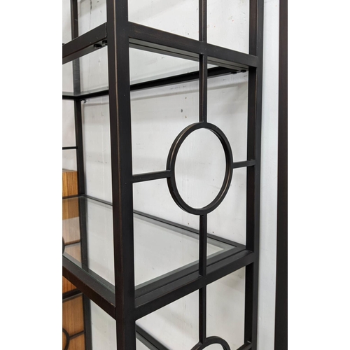 326 - ETAGERES, a pair, bronzed metal frames, six glass shelves, 80cm x 32cm x 191cm. (2)