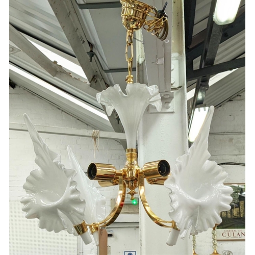 331 - MURANO CHANDELIER, Italian 1980s, white glass of flower form on gilt metal frame, 65cm H.