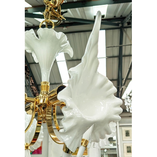 331 - MURANO CHANDELIER, Italian 1980s, white glass of flower form on gilt metal frame, 65cm H.