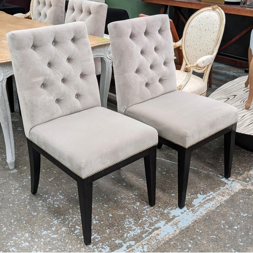 332 - SOFA AND CHAIR COMPANY DINING CHAIRS, a set of six, grey velvet with metal handle detail, 98cm H. (6... 