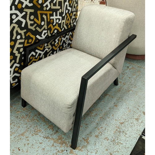 334 - SITS FOXI ARMCHAIR, 76cm x 67cm x 90cm, grey fabric, ebonised frame.