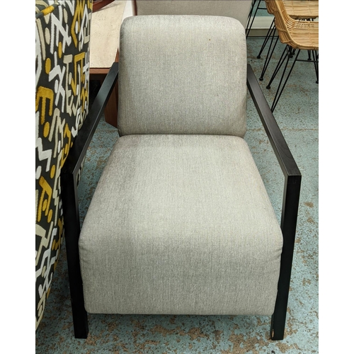 334 - SITS FOXI ARMCHAIR, 76cm x 67cm x 90cm, grey fabric, ebonised frame.