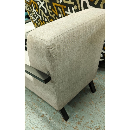 334 - SITS FOXI ARMCHAIR, 76cm x 67cm x 90cm, grey fabric, ebonised frame.