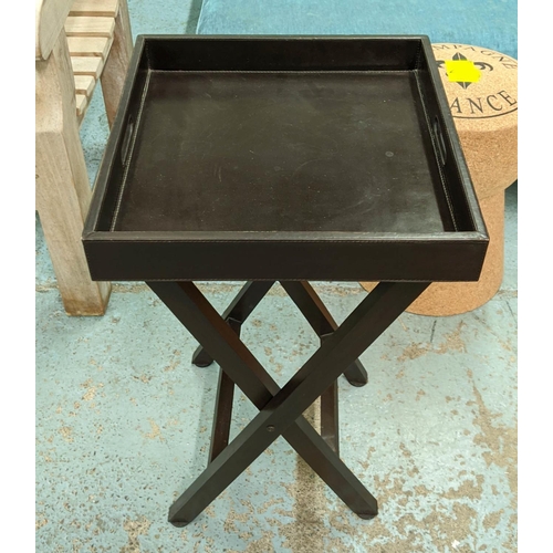 338 - LIBERTY TRAY TABLE, 40.5cm x 40.5cm x 70cm, leathered finish.