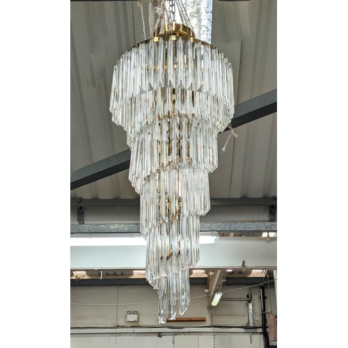 368 - SPIRAL CHANDELIER, Murano Style Trideri glass drops, 120cm drop on gilt metal frame.