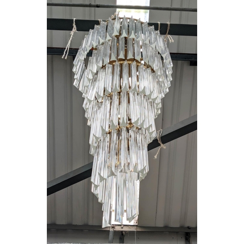 368 - SPIRAL CHANDELIER, Murano Style Trideri glass drops, 120cm drop on gilt metal frame.