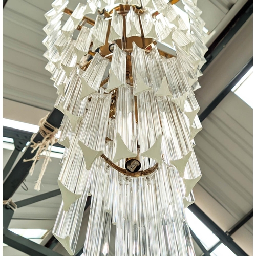 368 - SPIRAL CHANDELIER, Murano Style Trideri glass drops, 120cm drop on gilt metal frame.