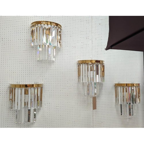 372 - WALL LIGHTS, Murano style, a set of four, Triedri glass drops on gilt metal frames, 40cm x 34cm x 18... 