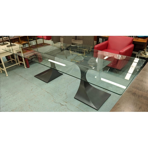 380 - TOM FAULKNER CAPRICORN TEN DINING TABLE, 300cm x 120cm x 77cm, glass top.