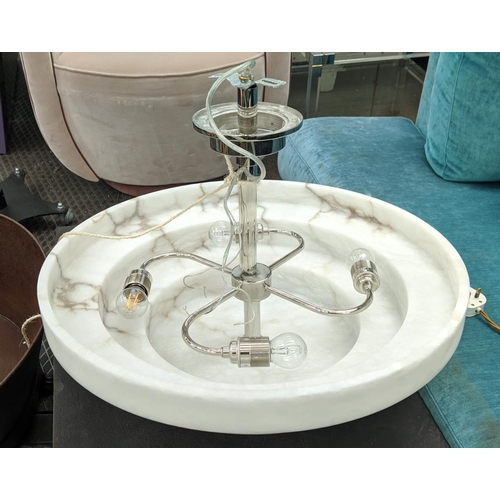 496 - VAUGHAN PERSHORE ALABASTER SEMI FLUSH CEILING LIGHT, 60cm wide dish.