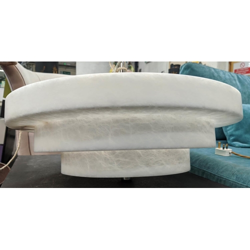 496 - VAUGHAN PERSHORE ALABASTER SEMI FLUSH CEILING LIGHT, 60cm wide dish.