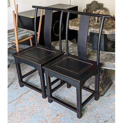 498 - SIDE CHAIRS, a pair, Chinese style, ebonised finish, 58cm x 50cm x 101cm.