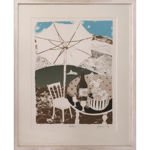 84 - MARY FEDDEN, 'Picnic', screenprint, 62cm x 52cm, signed, titled and numbered in pencil, framed. (Sub... 