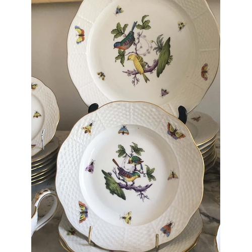 190 - HEREND DINNER SERVICE, Hungarian hand painted porcelain, 'Rothschild Bird' pattern part dinner servi... 