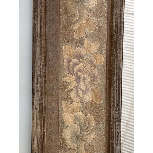 350 - WALL MIRROR, beaded and floral painted broad frame, 84cm x 98cm.