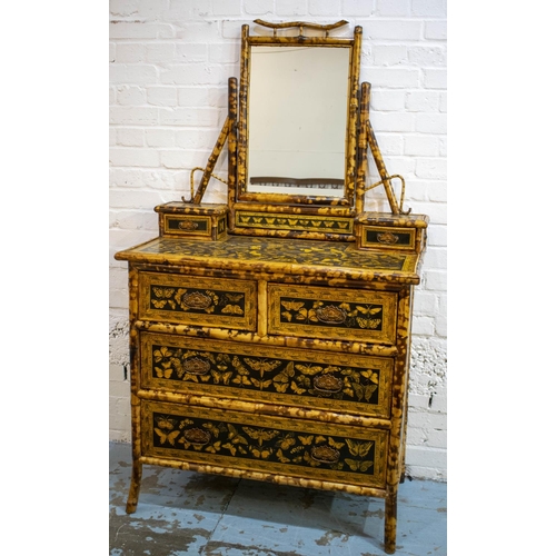 203 - DRESSING CHEST, 164cm H x 94cm W x 48cm D, Victorian bamboo and later butterfly decoupage decorated ... 