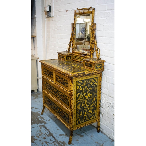 203 - DRESSING CHEST, 164cm H x 94cm W x 48cm D, Victorian bamboo and later butterfly decoupage decorated ... 