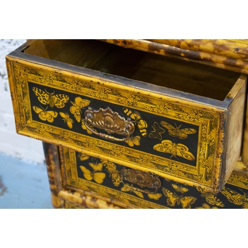 203 - DRESSING CHEST, 164cm H x 94cm W x 48cm D, Victorian bamboo and later butterfly decoupage decorated ... 