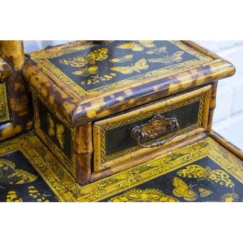 203 - DRESSING CHEST, 164cm H x 94cm W x 48cm D, Victorian bamboo and later butterfly decoupage decorated ... 