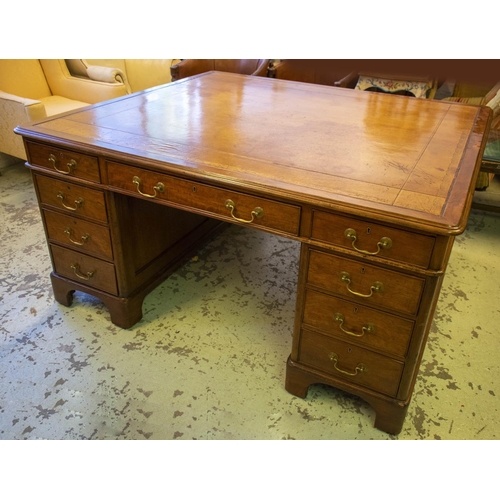 210 - PARTNER'S DESK, 77cm H x 152cm W x 136cm D, Victorian mahogany with tan leather top above nine drawe... 