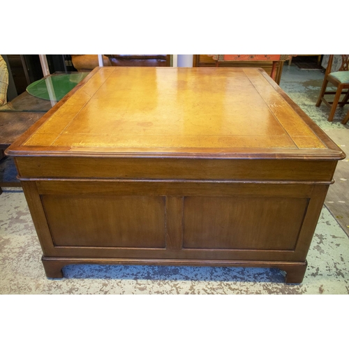 210 - PARTNER'S DESK, 77cm H x 152cm W x 136cm D, Victorian mahogany with tan leather top above nine drawe... 