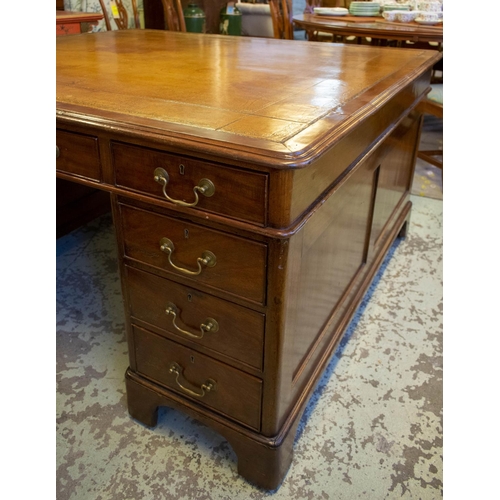 210 - PARTNER'S DESK, 77cm H x 152cm W x 136cm D, Victorian mahogany with tan leather top above nine drawe... 