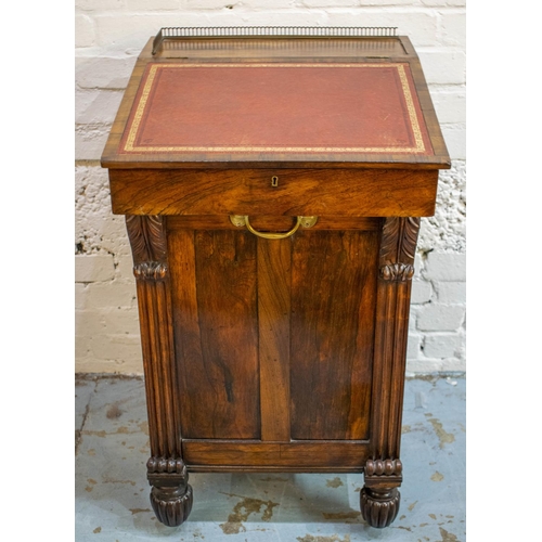 253 - DAVENPORT, 90cm x 56cm D x 50cm W, George IV rosewood, circa 1830, with sliding top section, red lea... 