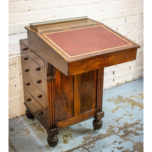 253 - DAVENPORT, 90cm x 56cm D x 50cm W, George IV rosewood, circa 1830, with sliding top section, red lea... 