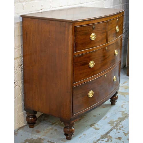 259 - BOWFRONT CHEST, 88cm H x 88cm W x 48cm D, 19th century mahogany of four drawers.