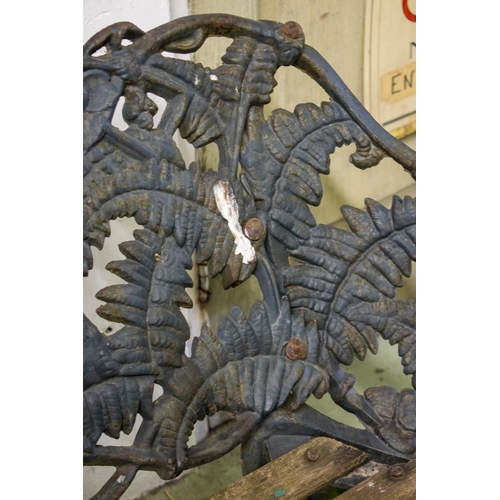 299 - GARDEN BENCH, 86cm H x 150cm W, 19th century Coalbrookdale Fern design cast iron with slatted wood s... 