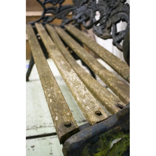 299 - GARDEN BENCH, 86cm H x 150cm W, 19th century Coalbrookdale Fern design cast iron with slatted wood s... 