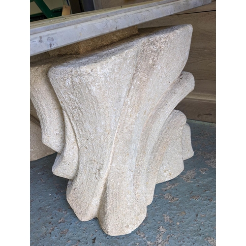 505 - GIANDOMENICO SANDRI TABLE BASES, a pair, with additional differing stone top, 43cm x 65cm x 65cm.