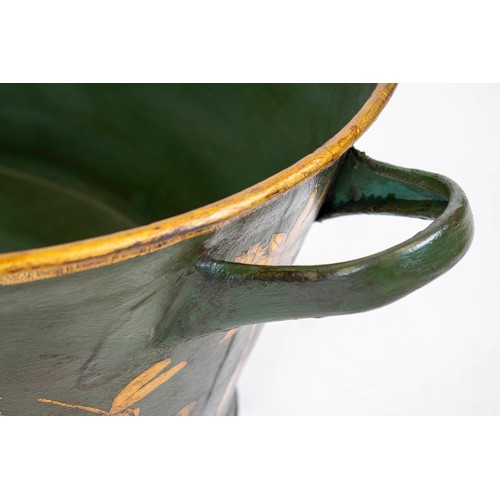 205 - BOTANICAL OVAL TUB, 31cm H x 83cm W x 56cm D, green painted metal with entomological and plant decou... 