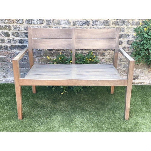 183 - GARDEN BENCH BY ALEXANDER ROSE, weathered teak of contemporary outline and small proportions by Alex... 