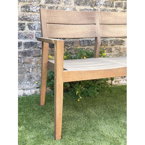 183 - GARDEN BENCH BY ALEXANDER ROSE, weathered teak of contemporary outline and small proportions by Alex... 