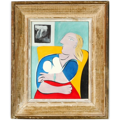 95 - PABLO PICASSO, Donna Nella Poltrona Gialla, rare pochoir 1955, limited edition 200, suite Venti Poch... 