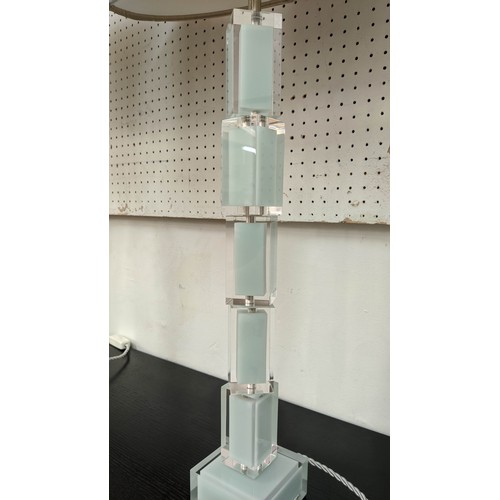 507 - TABLE LAMPS, a pair, slender perspex design with shades, 80cm H. (2)