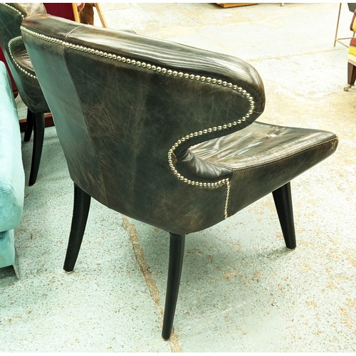 506 - ANDREW MARTIN SIDE CHAIRS, a pair, buttoned grey leather upholstered, 76cm x 70cm x 85cm. (2)