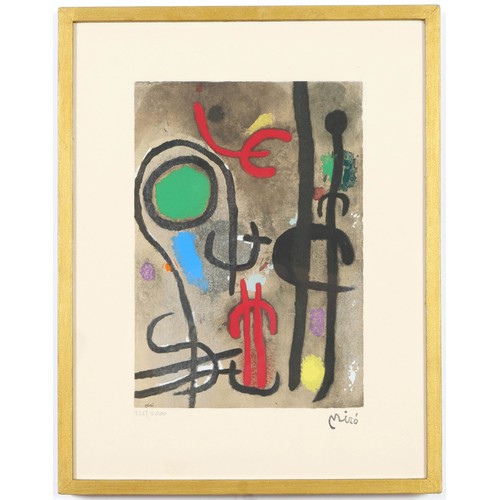 98 - JOAN MIRO, a set of five signed in the plate, abstract pochoirs, stamped signature, numbered edition... 