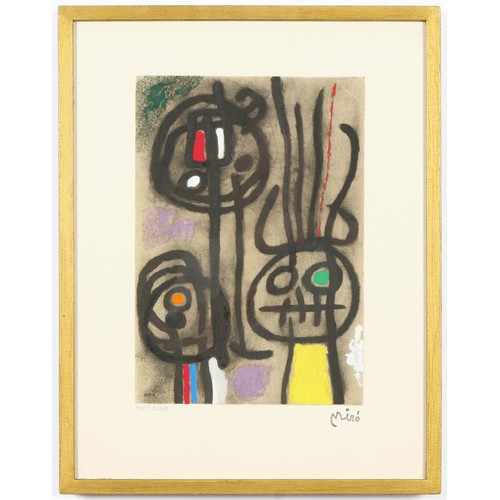 98 - JOAN MIRO, a set of five signed in the plate, abstract pochoirs, stamped signature, numbered edition... 