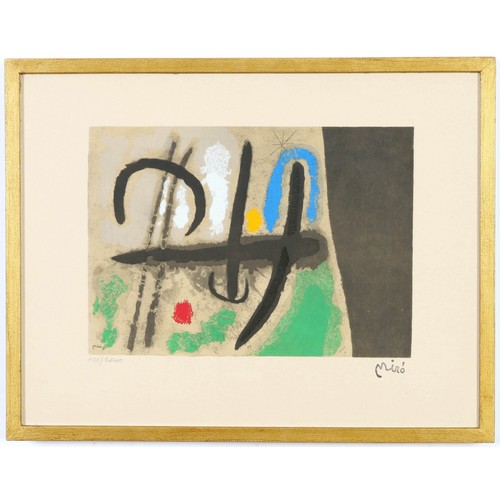 98 - JOAN MIRO, a set of five signed in the plate, abstract pochoirs, stamped signature, numbered edition... 