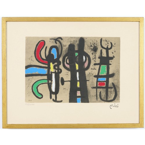 98 - JOAN MIRO, a set of five signed in the plate, abstract pochoirs, stamped signature, numbered edition... 