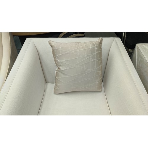 375 - BESPOKE SOFA LONDON ARMCHAIRS, a pair, white fabric upholstered with differing textured fabric detai... 