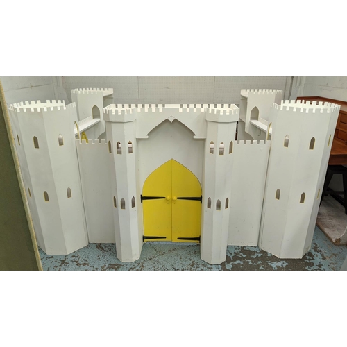 397 - CASTLE PLAY FORT, scratch built, painted finish, 180cm x 240cm x 125cm.