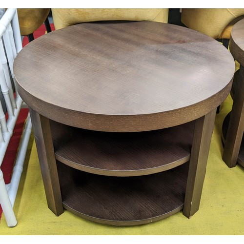 510 - SIDE TABLE, contemporary, three tier dark wood design, 75cm diam x 52cm H.