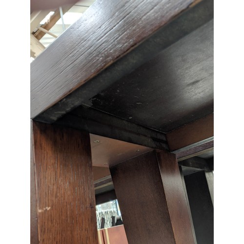 512 - CONSOLE TABLE, contemporary design, dark wood, tapered supports, 184cm x 40cm x 80.5cm.