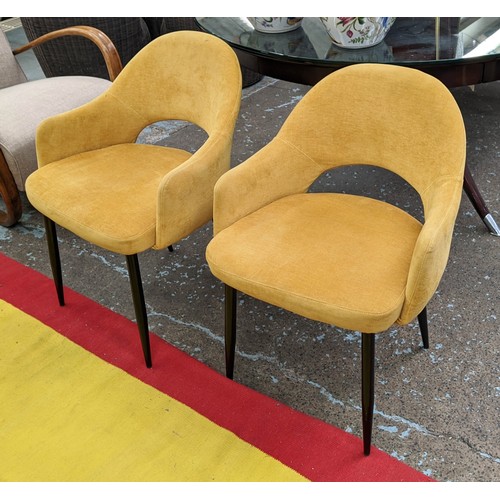 514 - SAARINEN INSPIRED DINING CHAIRS, a set of six, mustard fabric upholstered, 80cm H. (6)